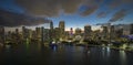 View from above of brightly illuminated high skyscraper buildings in downtown district of Miami Brickell in Florida, USA Royalty Free Stock Photo