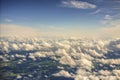 View from above the clouds. Flying over clouds in plane.