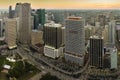 View from above of concrete and glass skyscraper buildings in downtown district of Miami Brickell in Florida, USA at Royalty Free Stock Photo