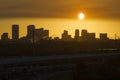 View from above of contemporary high skyscraper buildings in downtown district of Tampa city in Florida, USA at sunset Royalty Free Stock Photo