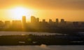 View from above of contemporary high skyscraper buildings in downtown district of Tampa city in Florida, USA at sunset Royalty Free Stock Photo