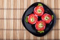 View from above on a dish with fresh sliced tomatoes, lettuce an Royalty Free Stock Photo