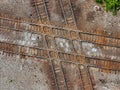 Aerial view of a double diamond train track crossing Royalty Free Stock Photo