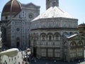 View from above of the Florence Cathedral and the square around it on a summer day