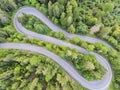 View from above of a forest curvy road