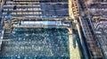 View from above of frozen Chicago River and shadows on water. Royalty Free Stock Photo