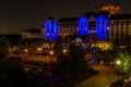 View from above at the Gaylord Texan Resort building at twilight