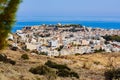 View from above of Greek city Rethymno, harbor and Aegean Sea in the summer Royalty Free Stock Photo