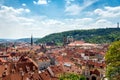 View from above of the houses with red-tiled roofs, spring, Prag