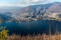 View from above of Lake Como. Panoramic view in winter of Lake C Royalty Free Stock Photo