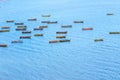 View from above of little fishing boats in the coasts of Lirquen Port