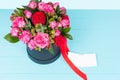 View from above on lovely bouquet of pink and red roses with a b Royalty Free Stock Photo