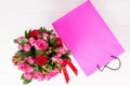 View from above of a lovely bouquet of pink and red roses and re Royalty Free Stock Photo