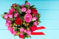 View from above on lovely bouquet of pink and red roses Royalty Free Stock Photo