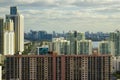 View from above of luxurious highrise hotels and condos on Atlantic ocean shore in Sunny Isles Beach city. American