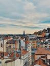 View above of the Lyonnais bulidings, colorful old building of the old district of Lyon city, vieux Lyon, France Royalty Free Stock Photo