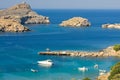 View from above of the main beach in Lindos Royalty Free Stock Photo