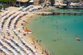 View from above of the main beach in Lindos, Rhodes Royalty Free Stock Photo