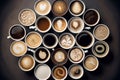 view from above of many coffees