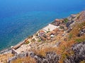 View from above of the medieval walled village of Monemvasia, Greece Royalty Free Stock Photo