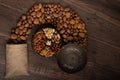 View from above of mixed nuts in an old spice container Royalty Free Stock Photo