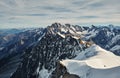 View from above on a mountain range. Mont Blanc massif. French Alps Royalty Free Stock Photo