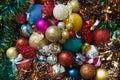 Top view of the Christmas balls. Royalty Free Stock Photo