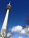 View from above at the Olympia tower at the Olympiapark, city of Munich, Germany 