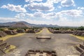 View from above of Plaza of the Moon and Dead Avenue with Sun Pyramid on background at Teotihuacan Ruins - Mexico City, Mexico