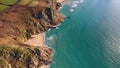 Porthcurno, Cornwall Beach and coastline from above Royalty Free Stock Photo