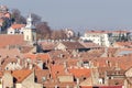 View From Above Of Red Medieval Tiled Roofs