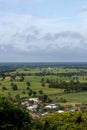 High angle view of residential area with rice paddies. Royalty Free Stock Photo