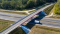View from above on riding truck on highway under bridge Royalty Free Stock Photo