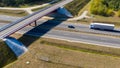 View from above on riding truck on highway under bridge Royalty Free Stock Photo