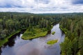 View From Above On The River Gauja, Which Winds Through Mixed Tree Forests, Gauja National Park, Latvia