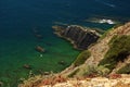 A view from above on the rocks of Arrifana bay with ransparent turquose water