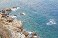 View from Above on the Sea and Stones or Rocks in the City of Taormina. The island of Sicily, Italy. Beautiful and Scenic View of Royalty Free Stock Photo