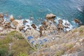 View from Above on the Sea and Stones or Rocks in the City of Taormina. The island of Sicily, Italy. Beautiful and Scenic View of Royalty Free Stock Photo