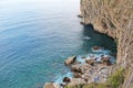 View from Above on the Sea and Stones or Rocks in the City of Taormina. The island of Sicily, Italy. Beautiful and Scenic View of Royalty Free Stock Photo