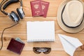 View from above set of objects for comfortable travel, blank in Royalty Free Stock Photo