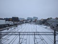 The view from above on Stockholm railways in winter time, Sweden.