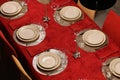 view from above of table setting in christmas holidays