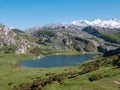 View from above to the Ercina mountain lake near Covadonga, Asturias, Spain Royalty Free Stock Photo