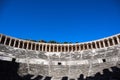 View from above to majestic and well preserved Roman theatre in ancient city Aspendos, Turkey