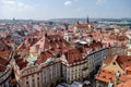 View from above to tiled roofs of old town, panorama of Prague,