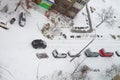 Cars in parking are covered snow Royalty Free Stock Photo