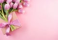 View From Above Tulips And Gift Box Royalty Free Stock Photo