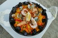 View from above of typical spanish specialty paella Royalty Free Stock Photo