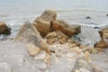 Man-made steps of stones and sand to the seashore