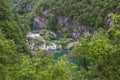 View from above of waterfall cascade with turquoise water in Plitvice Lakes National Park, Croatia Royalty Free Stock Photo